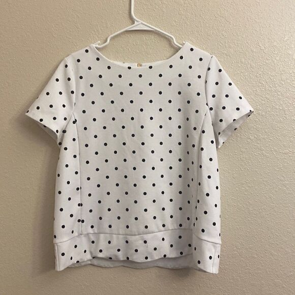Talbots - white with black polka dots - short sleeve shirt- Size LP - Picture 1 of 5